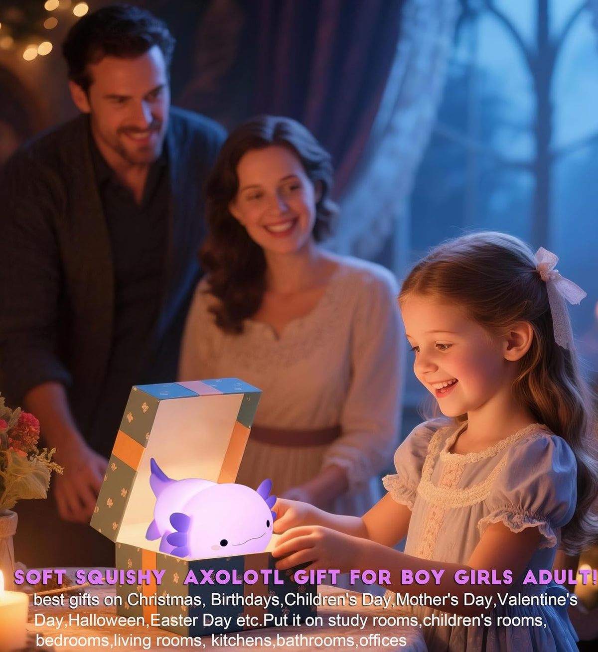 DREAMING MY DREAM Axolotl Night Light for Kids,Cute Axolotl Gifts lamp Rechargeable Light Table