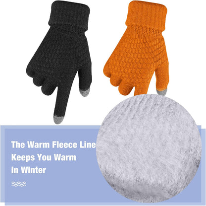 Geyoga 2 Pairs Women's Winter Touch Screen Gloves Soft Warm Fleece Lined Knit Elastic Cuff Winter