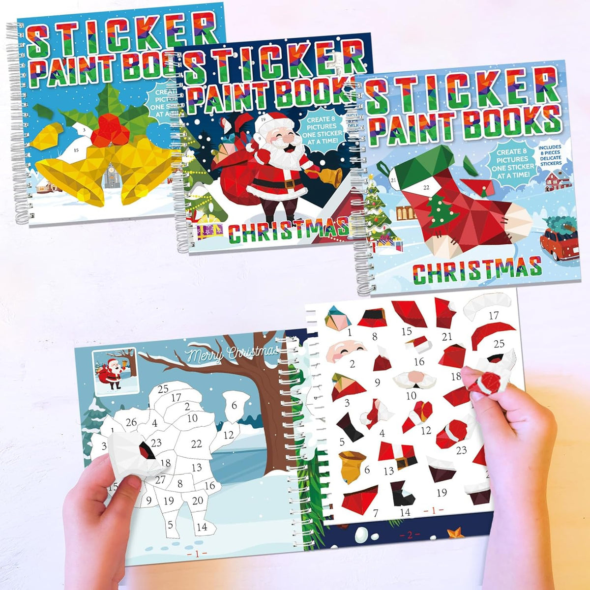 4 Pcs Christmas Paint by Sticker Books for Kids Ages 4-8 Sticker by Number Books Activity Book for