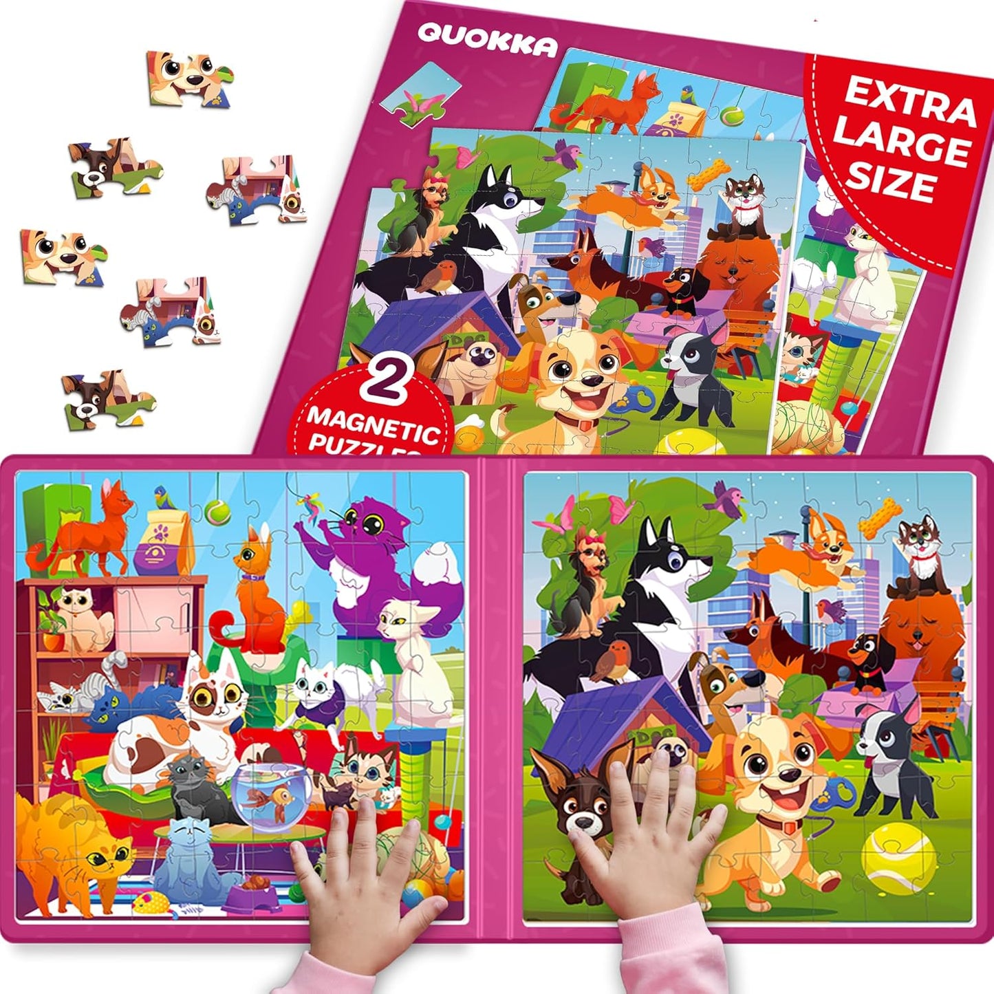 QUOKKA Magnetic Puzzles for Toddlers 3-4 - 2x48 Travel Puzzle Games for Kids Ages 3-5 Years Old