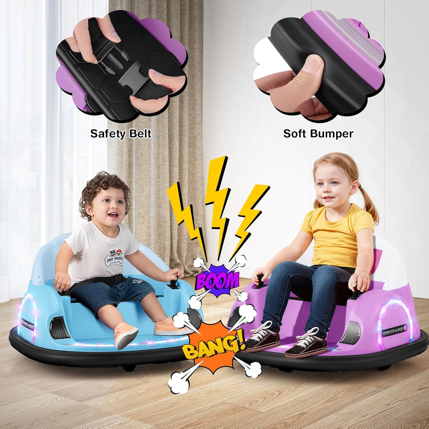 GLACER 12V Bumper Car, Electric Kids Bumper Car w/Parental Remote, 3-Speed, 360°Spin, Music, LED