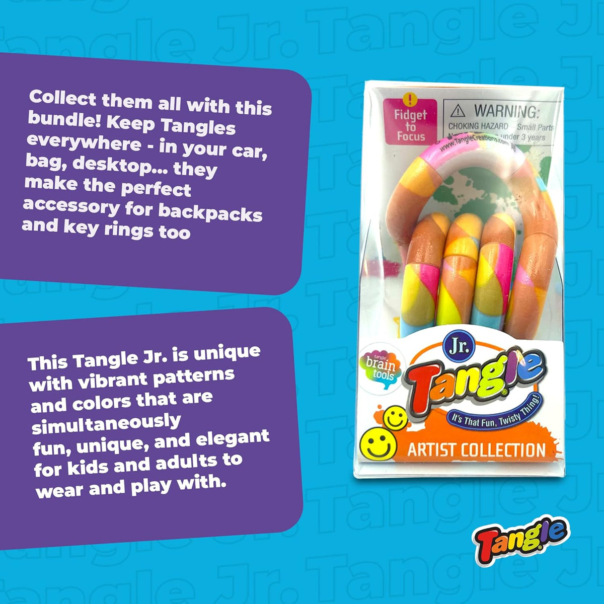 Tangle Jr. Masterpiece 3-Pack Porcelain,Mache,Lollipop Artistic Pattern for Unique Fidget