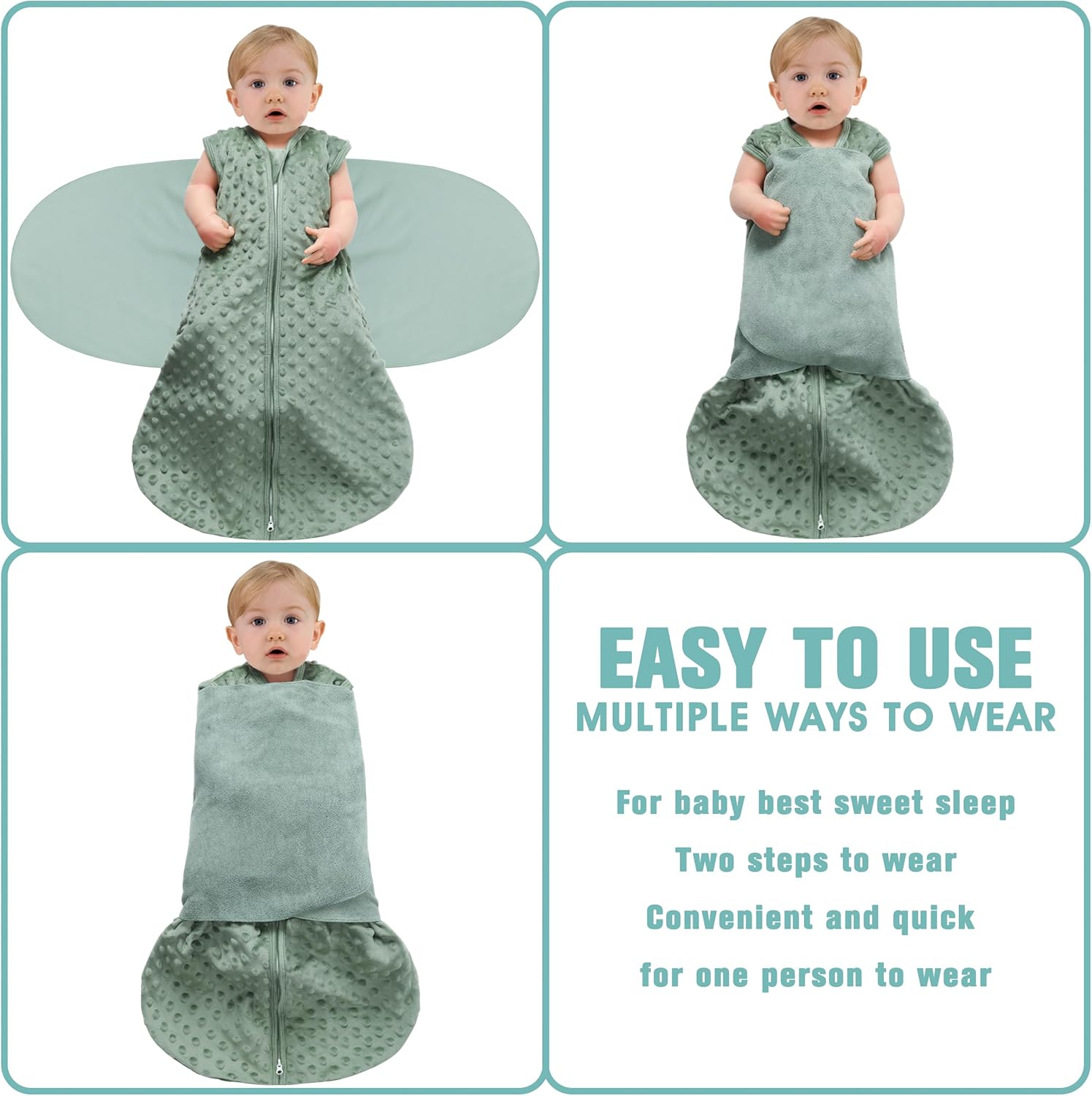 Fleece Newborn Sleep Sack Baby Swaddle,3-Way Adjustable Wearable Blanket,2 Pack Fleece Swaddling