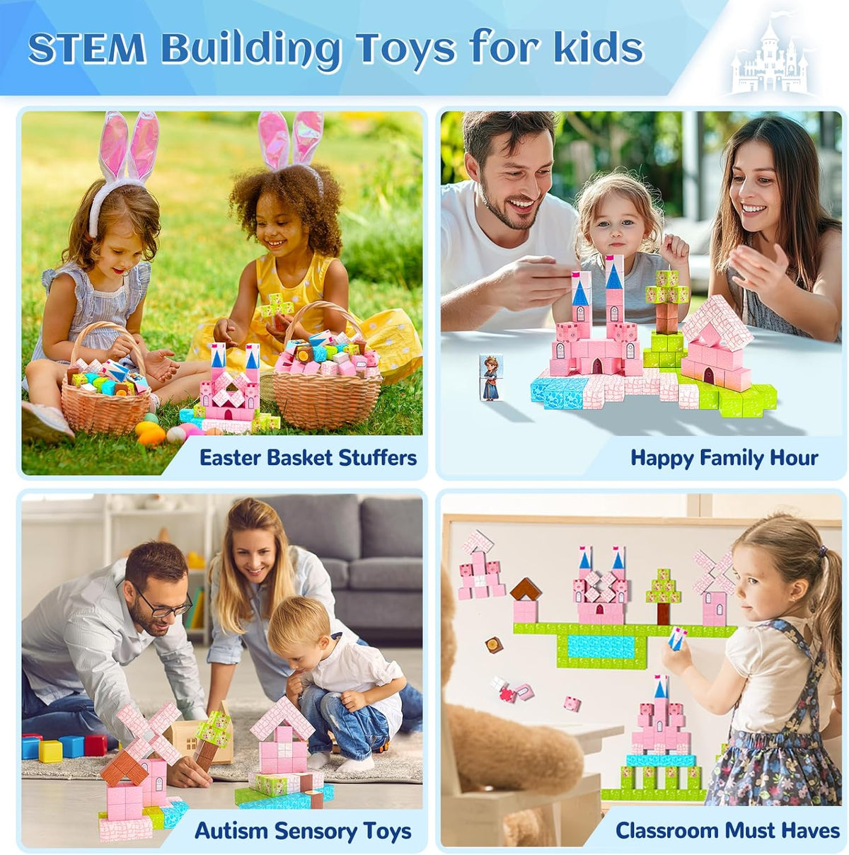 Updated Magnetic Blocks-Princess Castle, Creative Magnetic Building Blocks Toddler Toys, Birthday