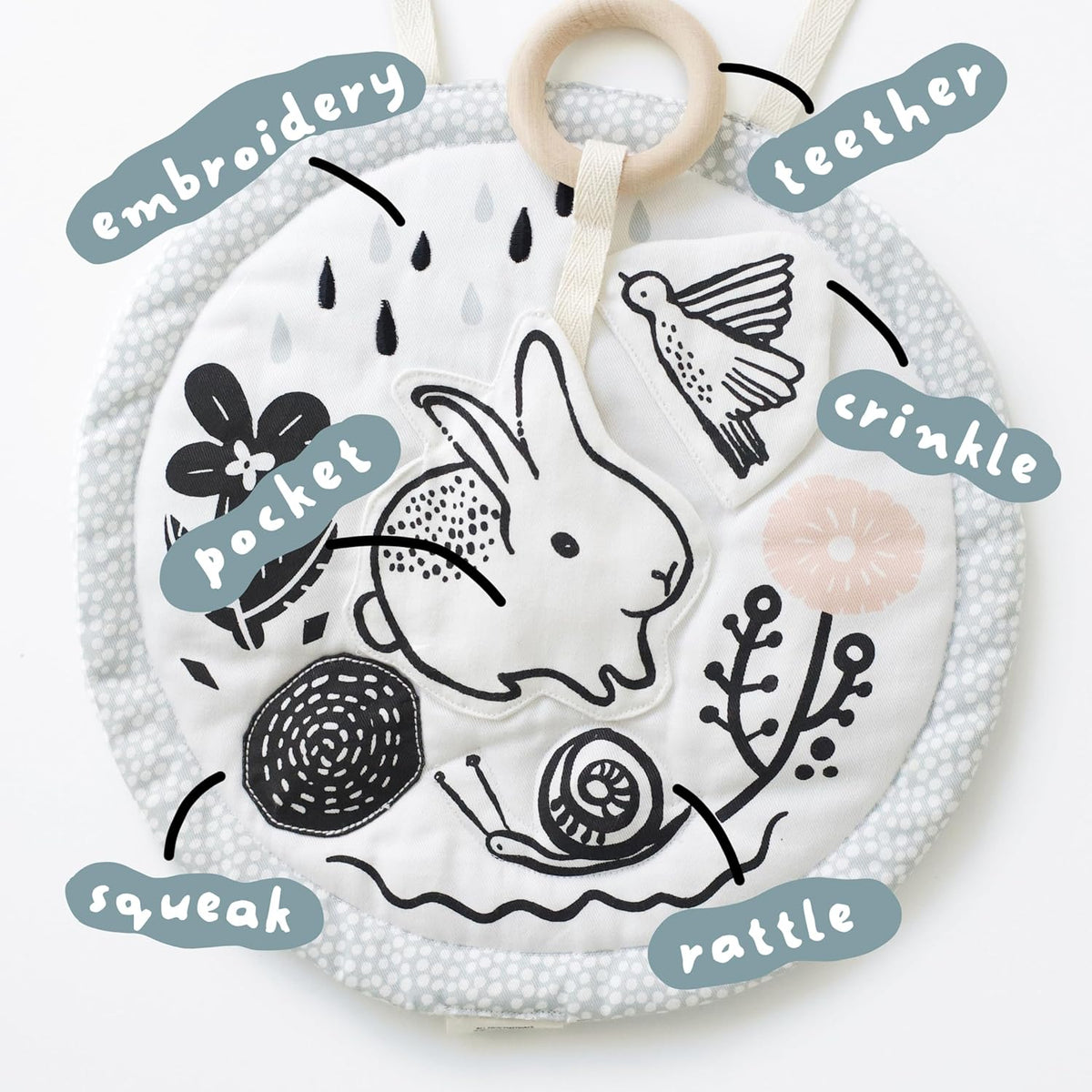 Wee Gallery Meadow Activity Pad Organic Baby Play Mat with Sensory Toys, High Contrast Newborn
