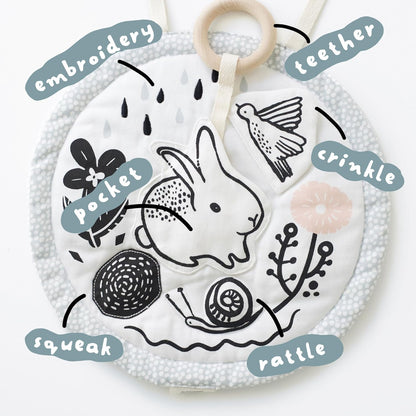 Wee Gallery Meadow Activity Pad Organic Baby Play Mat with Sensory Toys, High Contrast Newborn