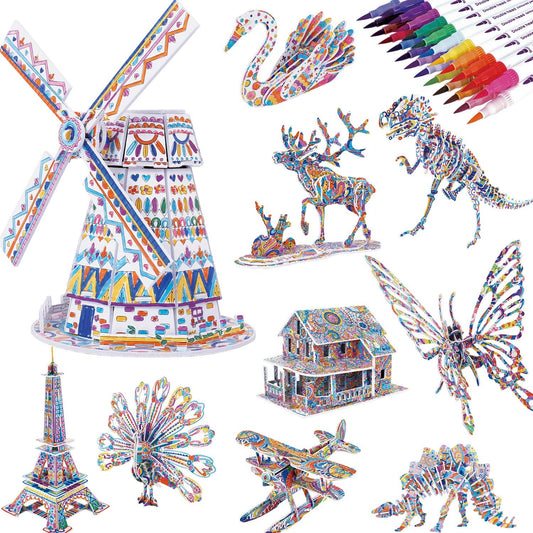 3D Coloring Puzzle Set, Arts and Crafts for Girls and Boys Age 6 7 8 9 10 11 12 Year Old, Fun