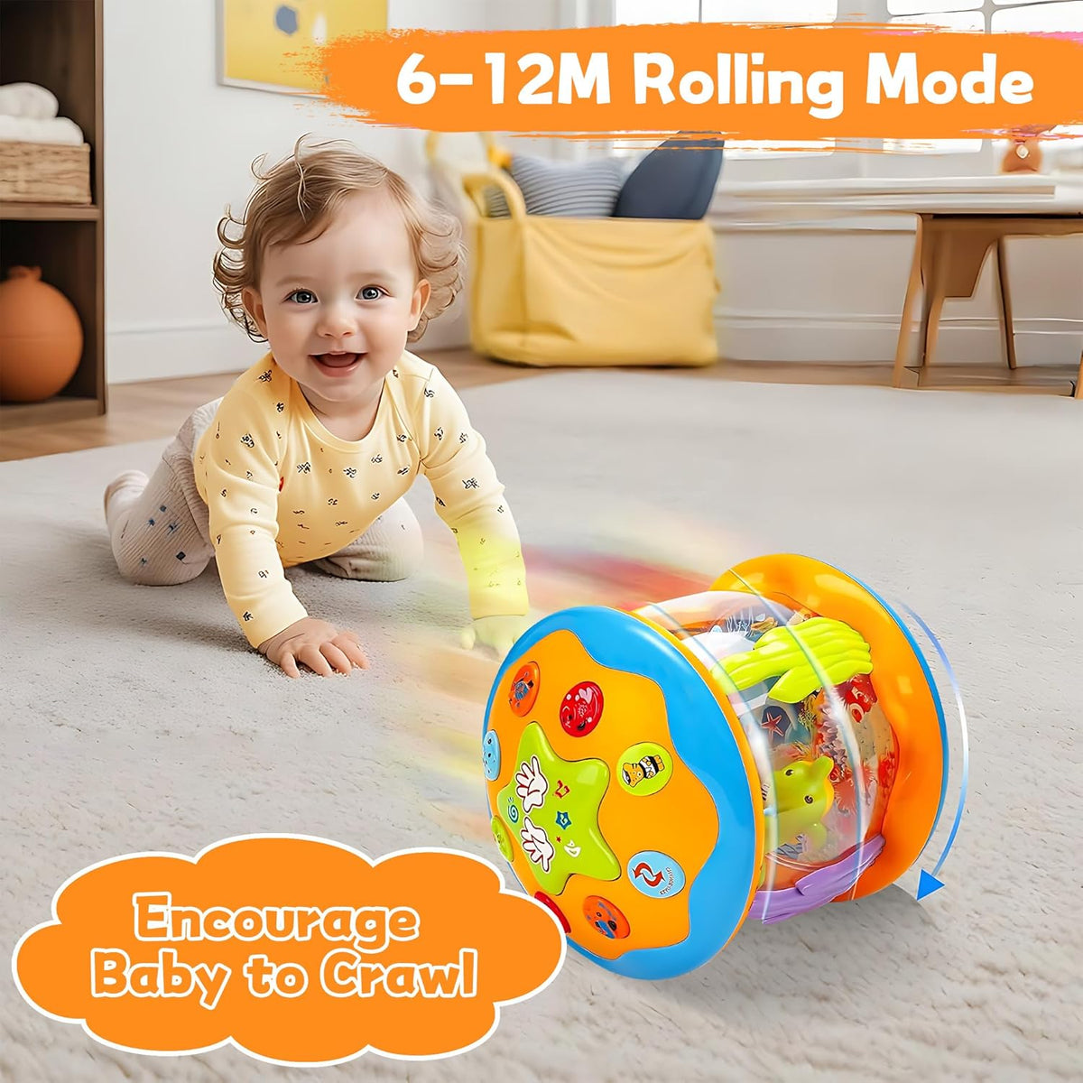 Baby Toys 6 to 12 Months - Musical Rotating Light Up Infant Toys, Early Learning Toys Baby Crawling