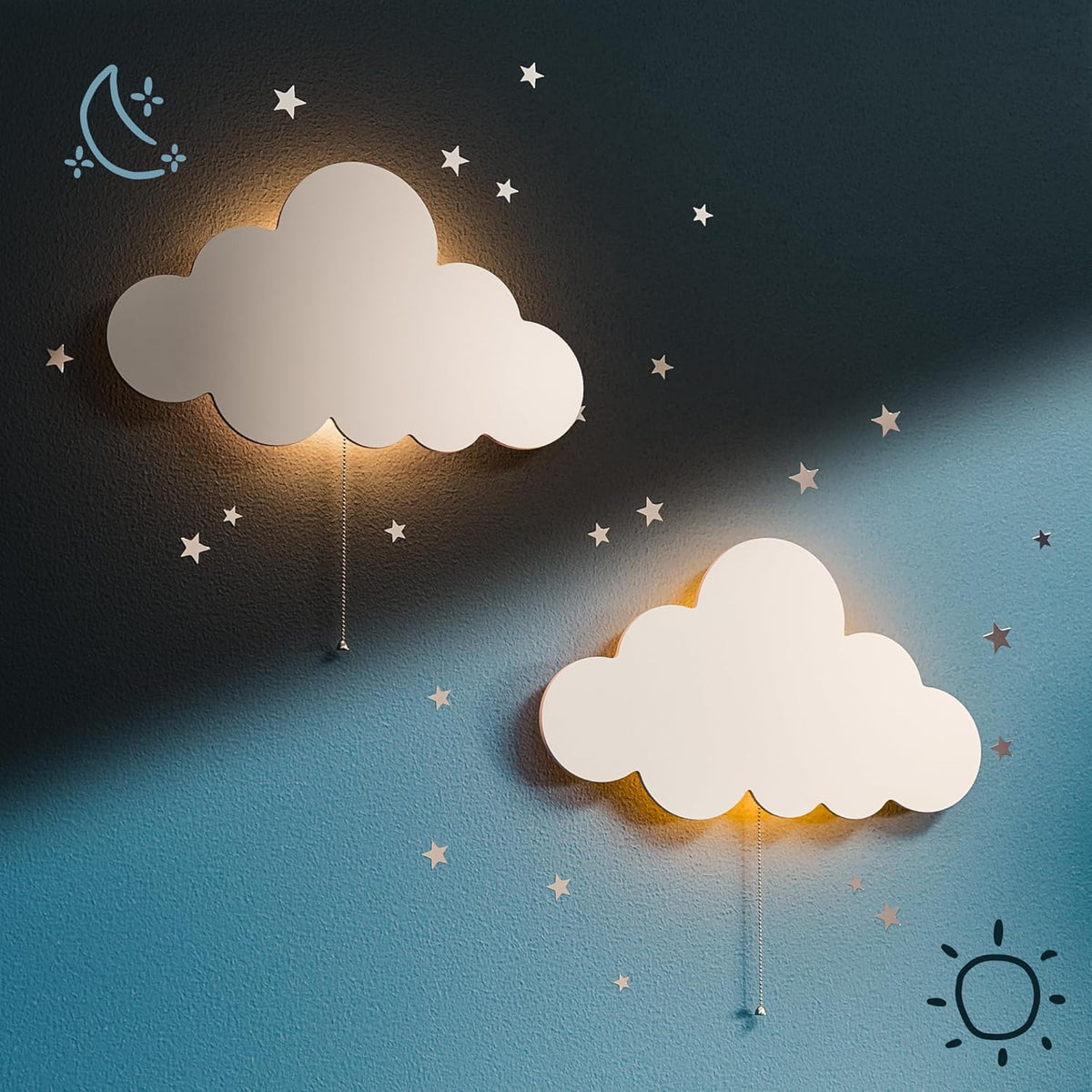 Tipperk 2 Pack - Floating Cloud Wall Lamp for Nursery & Kids Bedroom | Battery-Operated Hanging