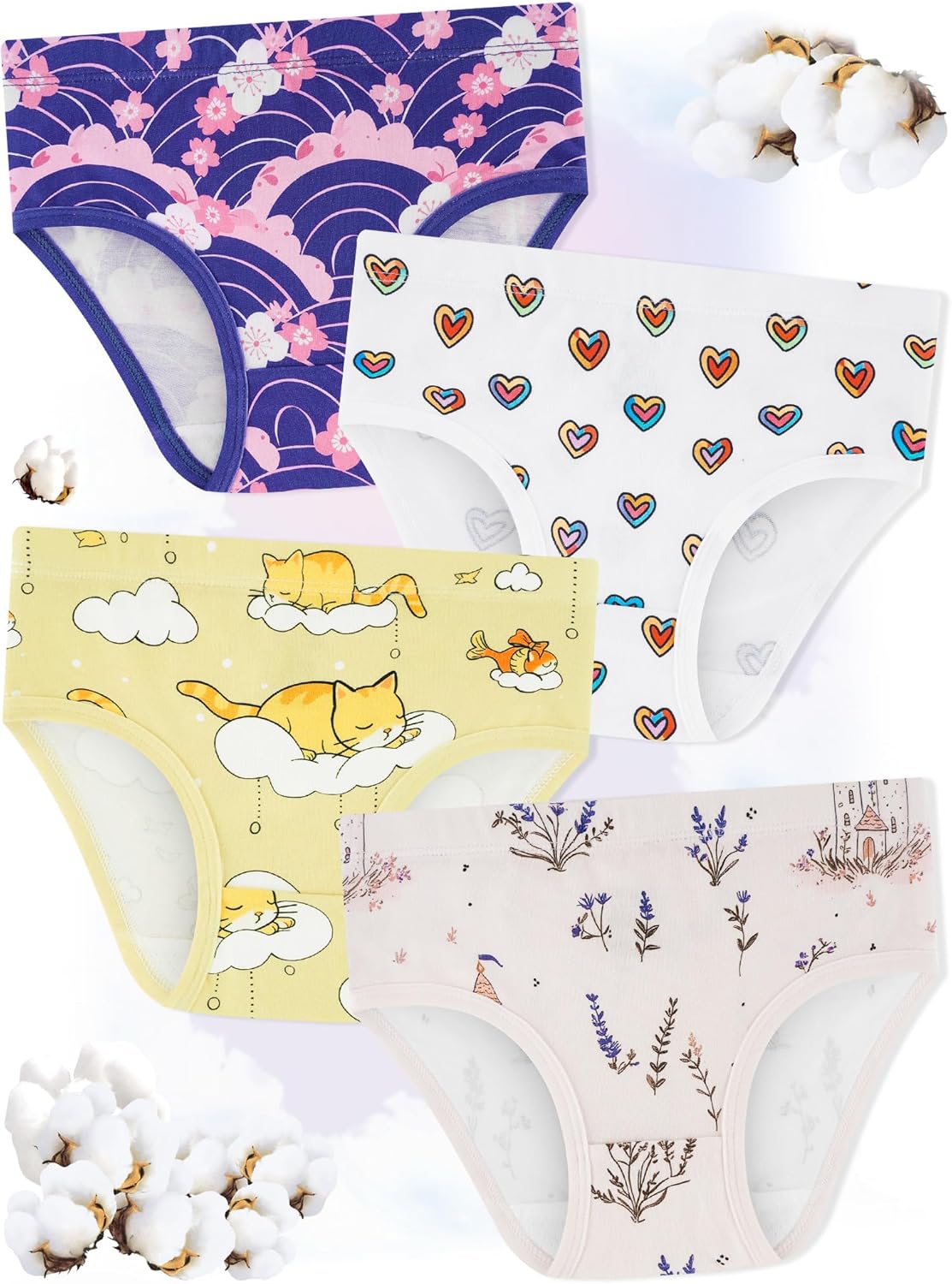 Girls' Underwear,Soft Cotton Tagless Panties for Toddlers' & Little Kids Comfort,Breathable
