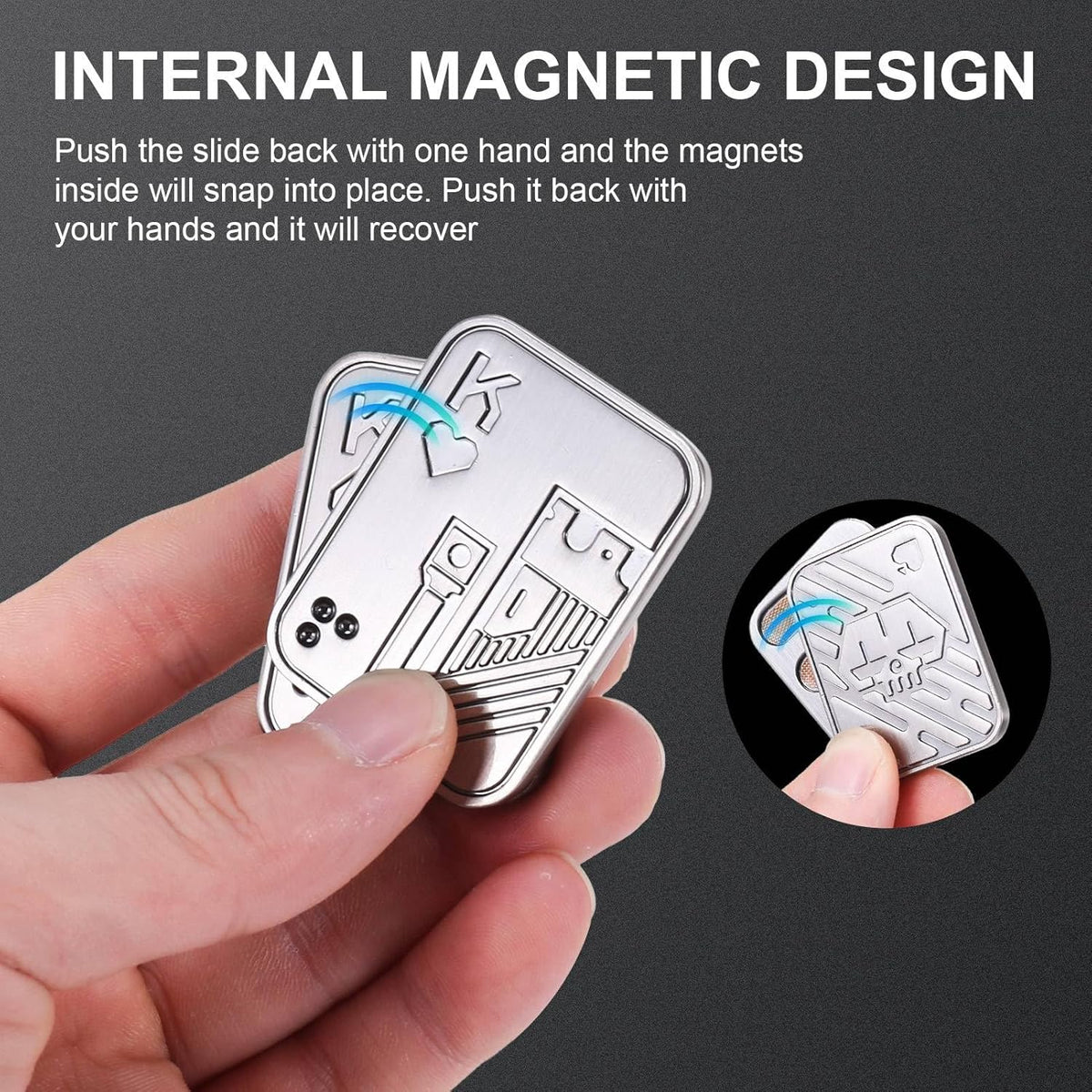 2 Pcs Metal Poker Fidget Slider,Magnetic EDC Fidget Toys,Stress Relief Poker Push Card,Cool Metal