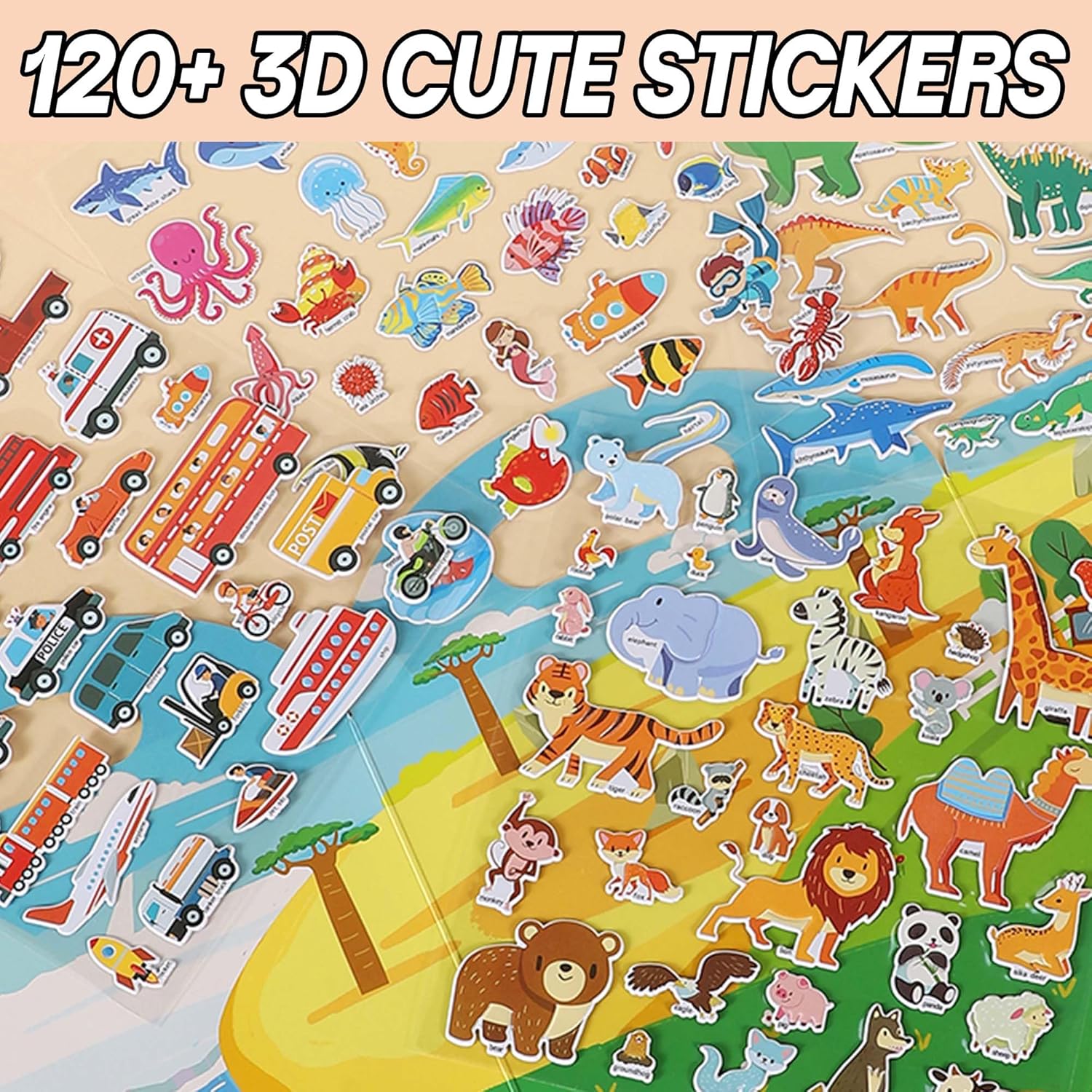 4 Sets Sticker Books for Toddlers 2-4 Years, 122 Pcs Puffy Stickers for Kids, 3D Sticker Books for