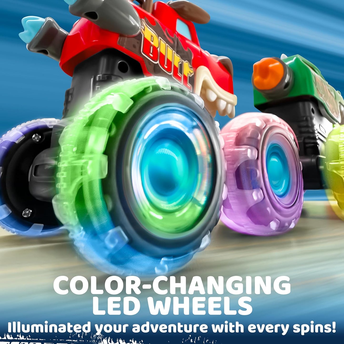 JOYIN 3 Pack Monster Truck Toy - Motion Activated Light-Up Cars for Toddlers - Monster Treads
