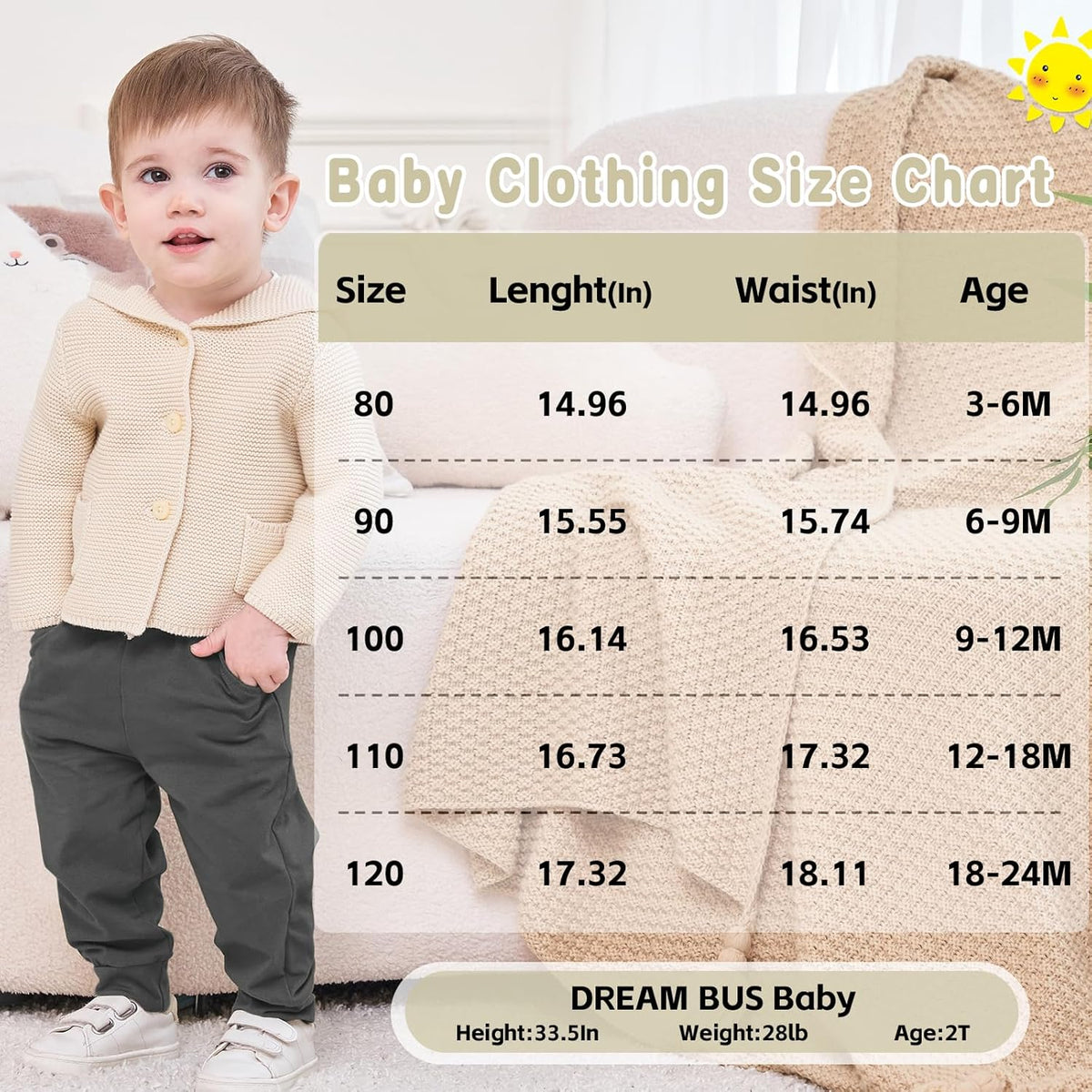 DREAM BUS Pack of 3 Toddler Jogger Pants with Pocket Toddler Boy Sweatpants Baby Boy Pants Infant