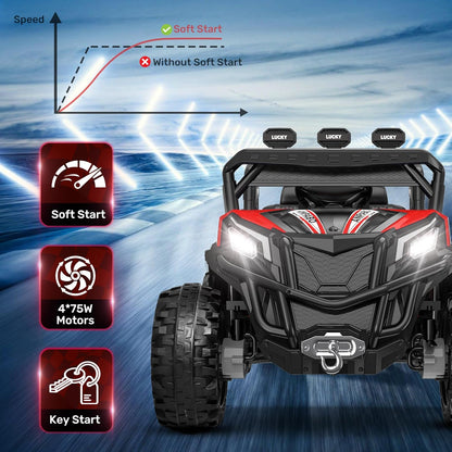 ANPABO 24V 4X4 Ride on Car Truck w/Remote Control, 4WD/2WD Switchable Kids UTV, 19" Spacious Seat