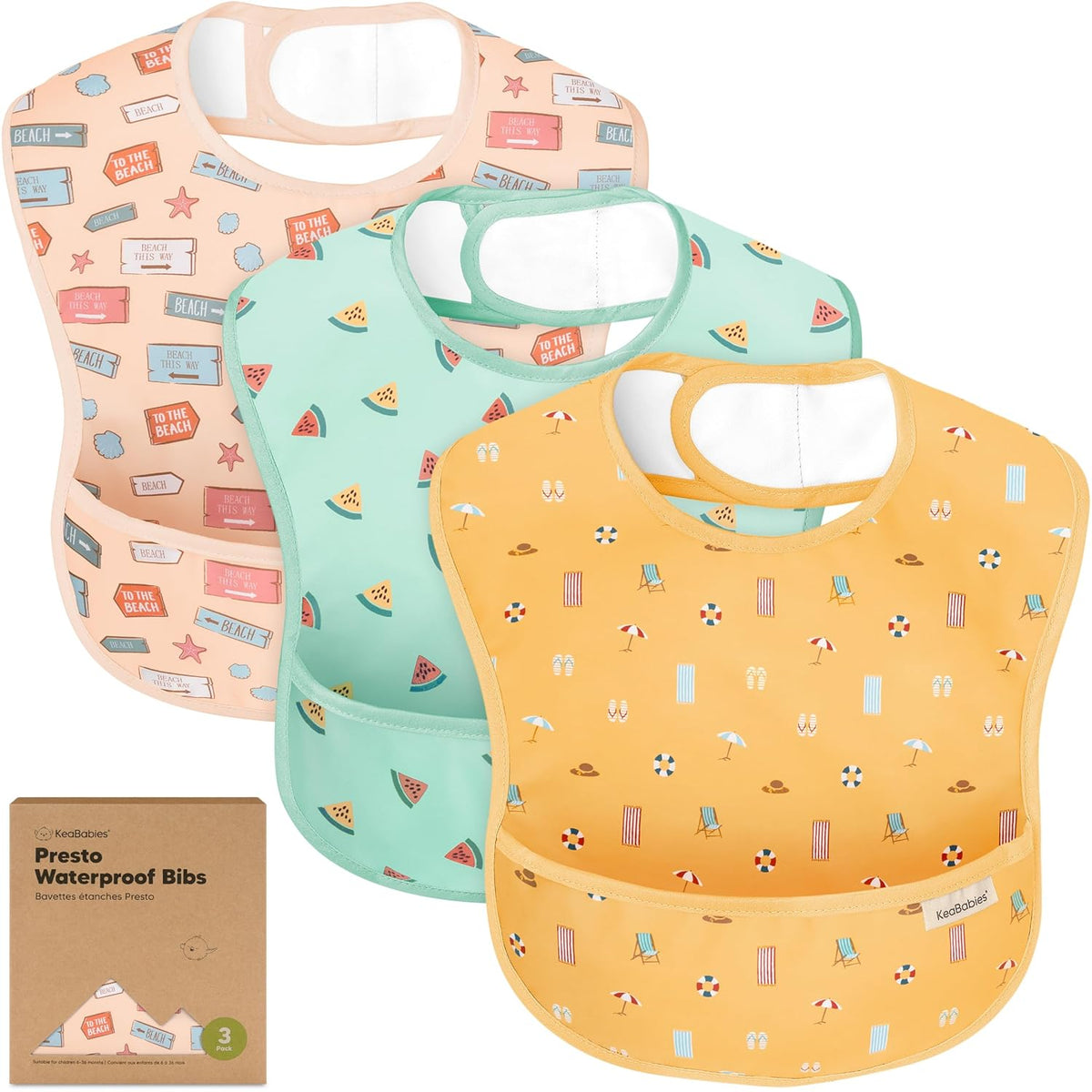 3-Pack Waterproof Baby Bibs for Eating - Lightweight Toddler Feeding Bibs with Large Food Catcher