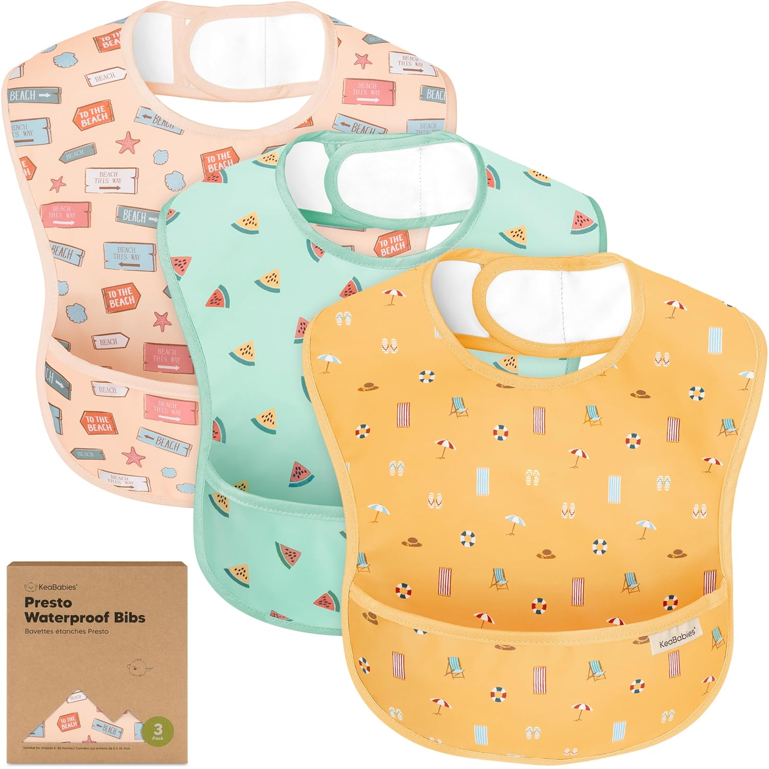 3-Pack Waterproof Baby Bibs for Eating - Lightweight Toddler Feeding Bibs with Large Food Catcher