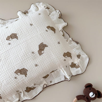 BuLuTu Cartoon Bear Muslin Pillowcase for Boys Girls Cute Animal Print Toddler Pillow Cases Soft
