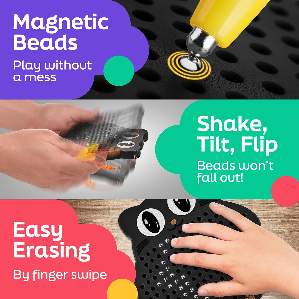 Magnetic Drawing Board for Kids & Toddlers with Beads and Magnet Stylus Pen - Magnetic Travel Toy