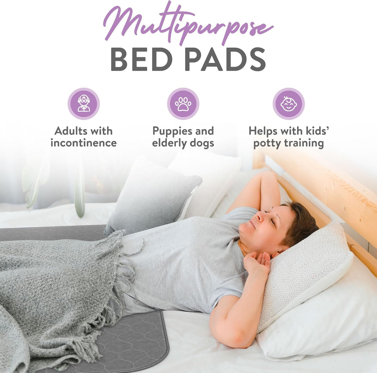 Inspire Underpads | Stain Hiding Gray Reusable Incontinence Bed Pads | Waterproof Mattress Pad |