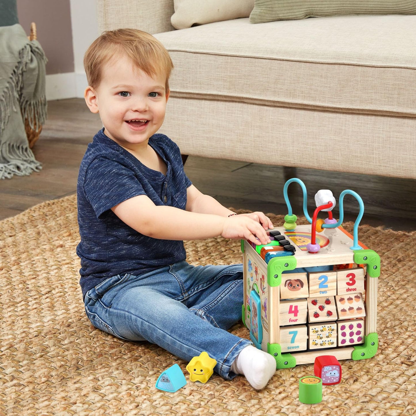 LeapFrog Touch and Learn Electronic Musical Light-Up Wooden Activity Cube Toy, Animal Themed, Ages