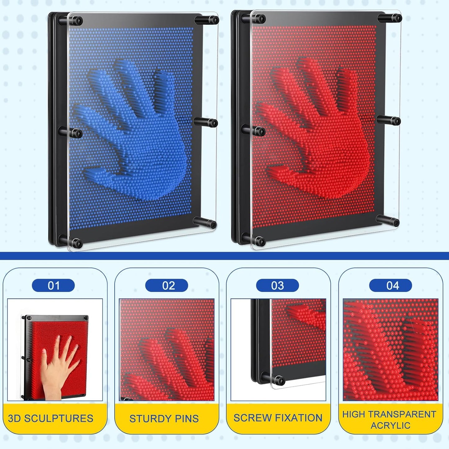 2 Pack Extra Large 3D Pin Art Board Toy 10 x 8 Inch Plastic Pin Art Board Sensory Toy Stress Relief