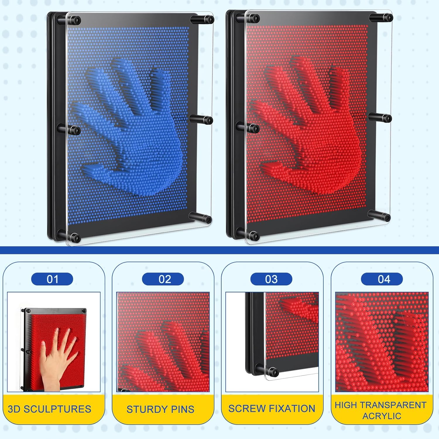 2 Pack Extra Large 3D Pin Art Board Toy 10 x 8 Inch Plastic Pin Art Board Sensory Toy Stress Relief