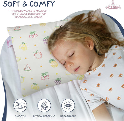 Yellow Fruits - Kona's Perfect Toddler Pillow with Softest Toddler Pillowcase - 13 x 18 inch