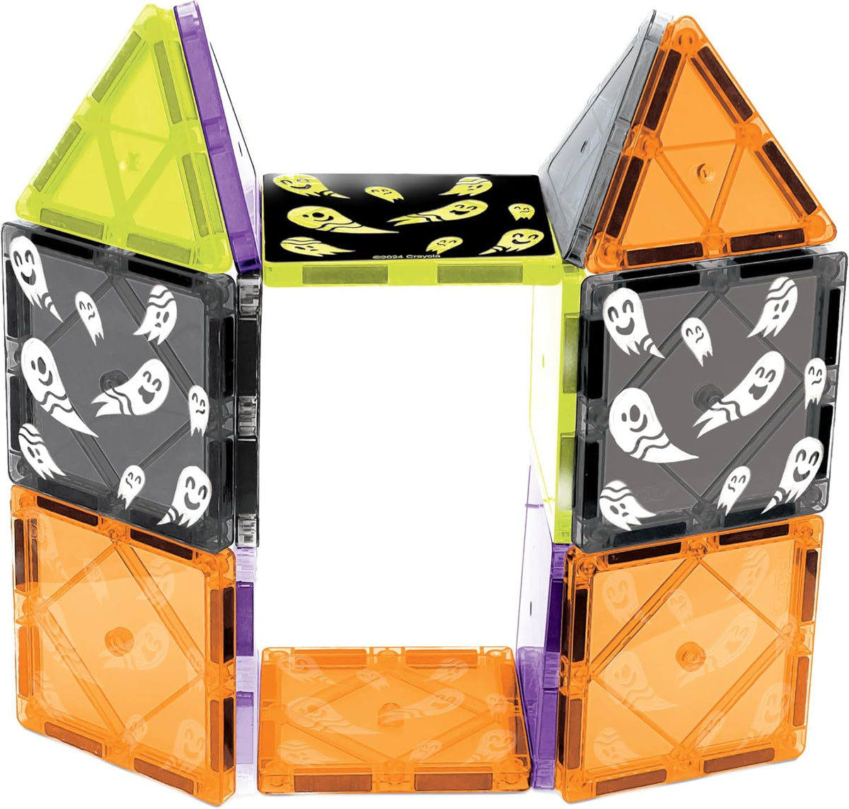 CreateOn Crayola Halloween Glow in The Dark Magnetic Tiles Set, Building Set for Kids, STEM Toys