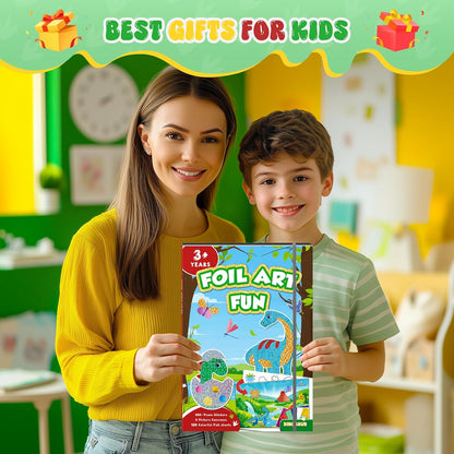 homicozy Art & Craft Activity for Kids-Foil Fun Dinosaur,No Mess Art Crafts for Girls,DIY Foil Foam