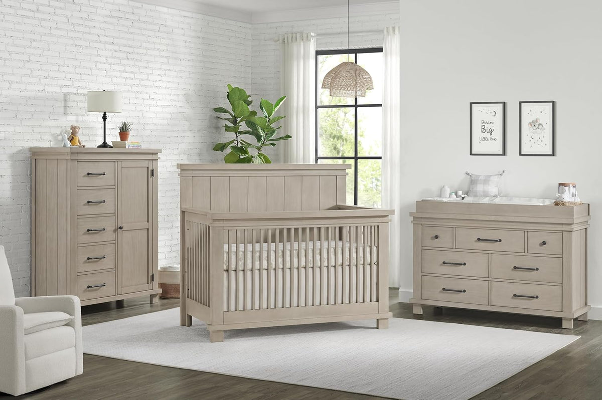 Soho Baby Hampton Premium 4-in-1 Convertible Crib, Flat-Top Headboard, Smooth Stone Wash