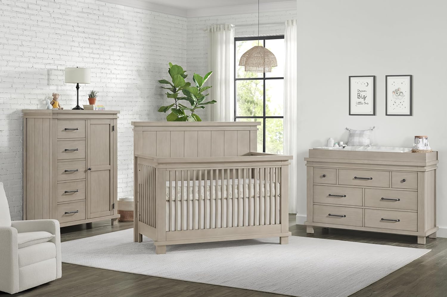 Soho Baby Hampton Premium 4-in-1 Convertible Crib, Flat-Top Headboard, Smooth Stone Wash