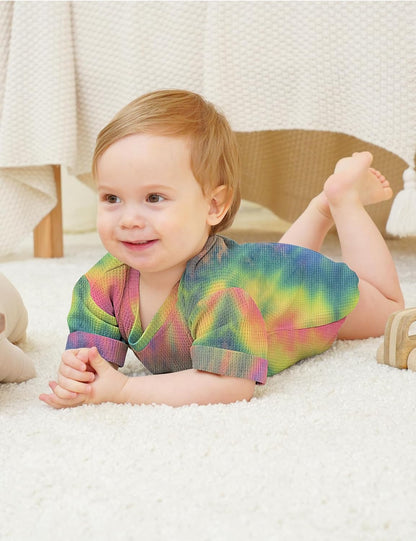 Jimonda Baby Bodysuit Newborn Tie Dye Clothes Infant Waffle One Piece Romper Baby Boys Girls Short