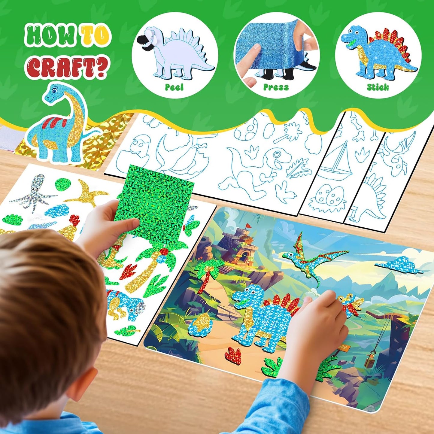 homicozy Art & Craft Activity for Kids-Foil Fun Dinosaur,No Mess Art Crafts for Girls,DIY Foil Foam