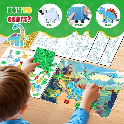 homicozy Art & Craft Activity for Kids-Foil Fun Dinosaur,No Mess Art Crafts for Girls,DIY Foil Foam