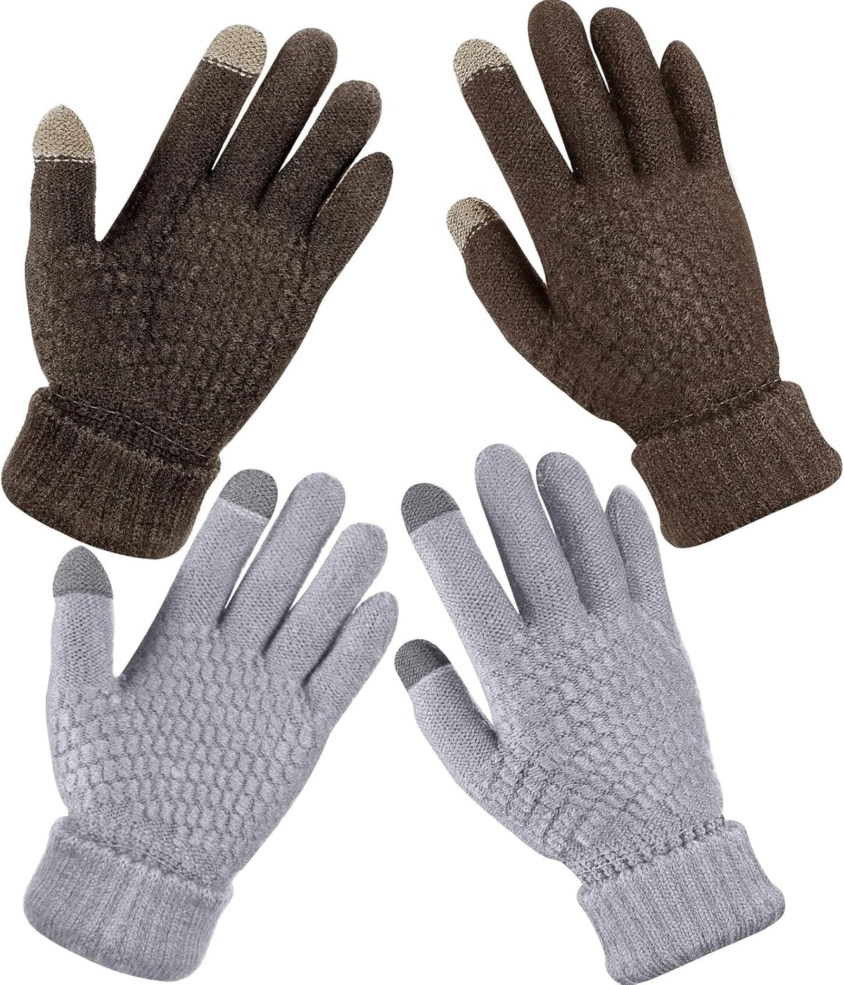Geyoga 2 Pairs Women's Winter Touch Screen Gloves Soft Warm Fleece Lined Knit Elastic Cuff Winter