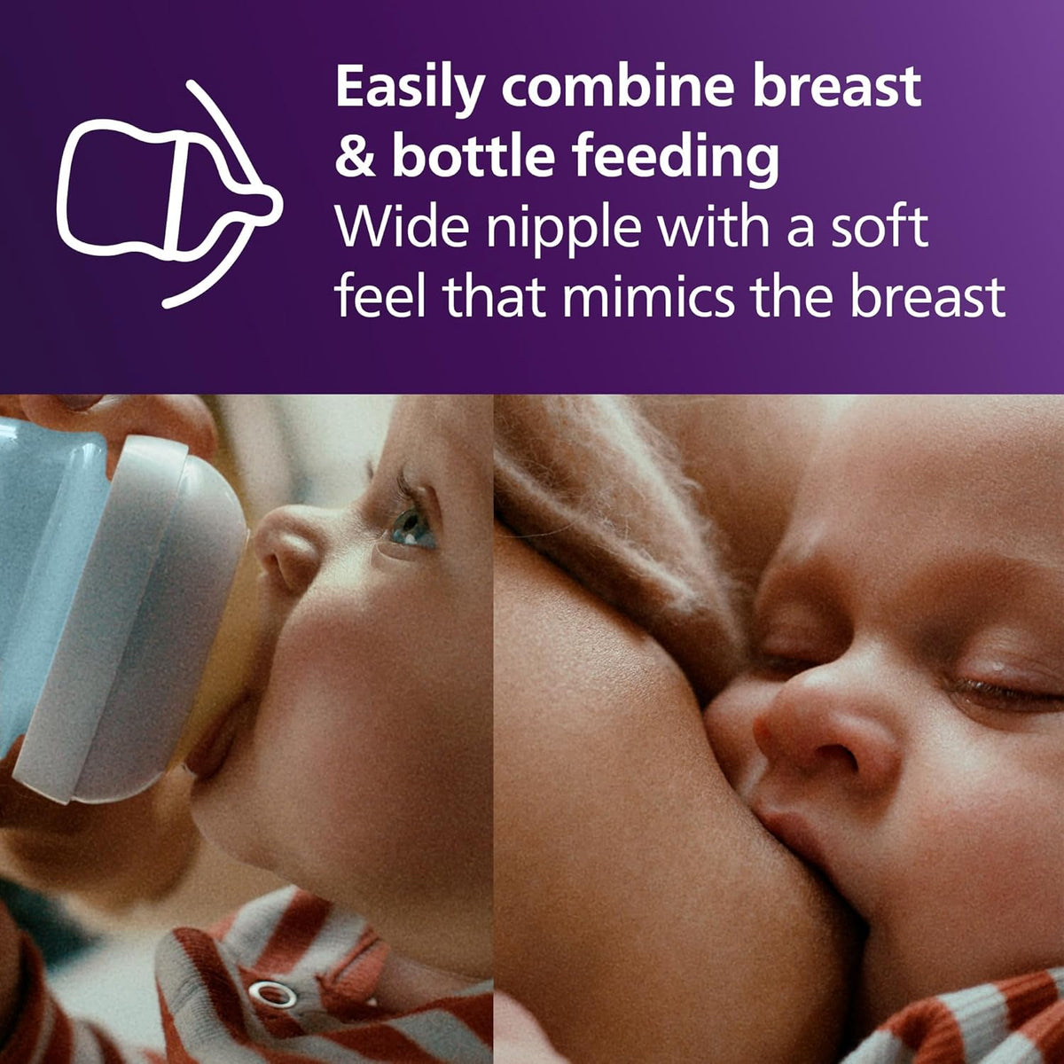 Philips Avent Natural Baby Bottles with Natural Response Nipples (Slow Flow, Flow 2), 4oz, Blue