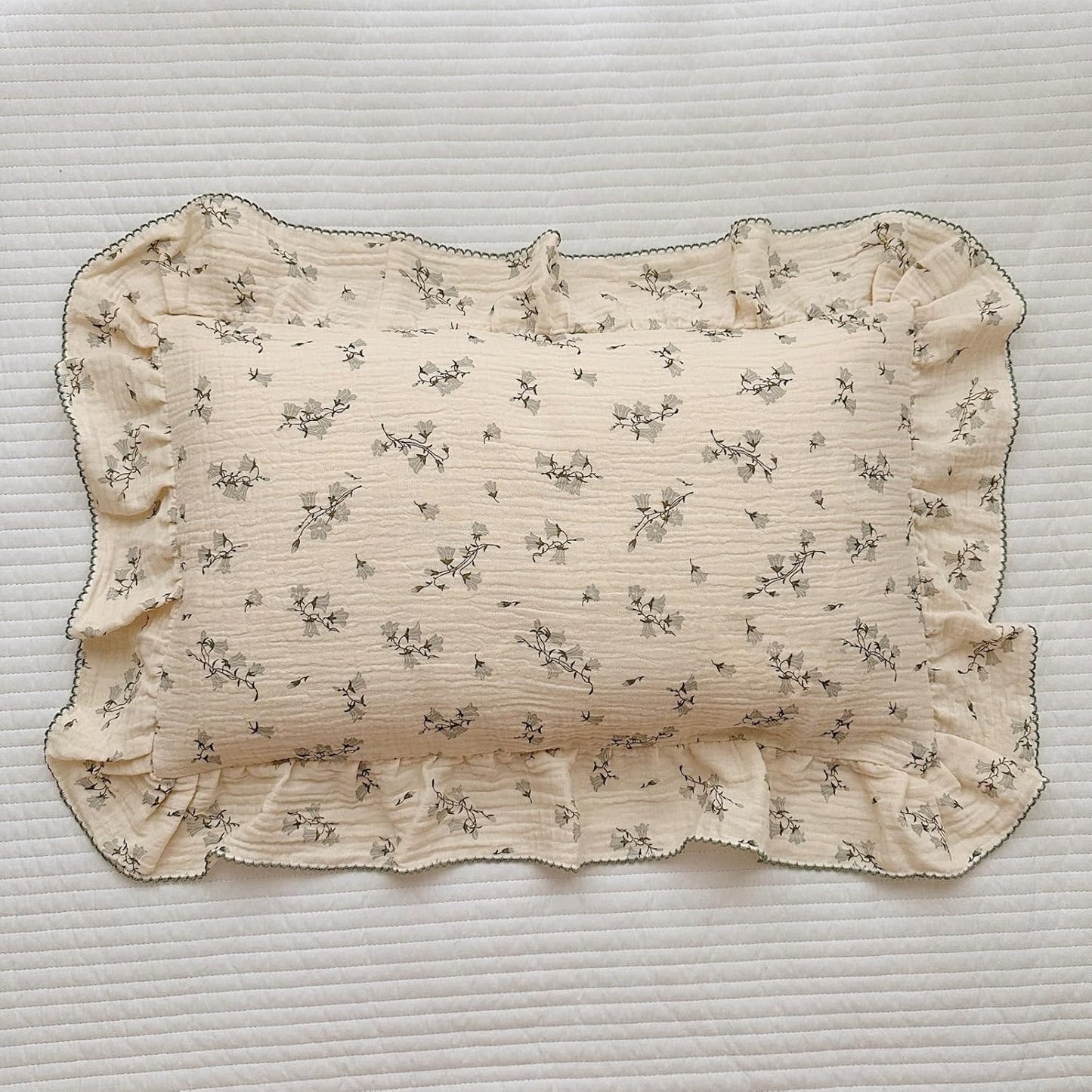 BuLuTu Cotton Muslin Pillowcase for Toddler Girls Boys Chic Shabby Floral Kids Pillow Case