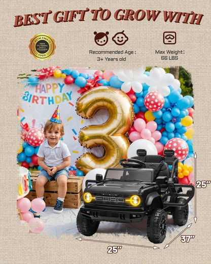 12V Ride on Toys for Kids, Licensed Ford Bronco Raptor Children Electric Vehicles, Toddler Battery