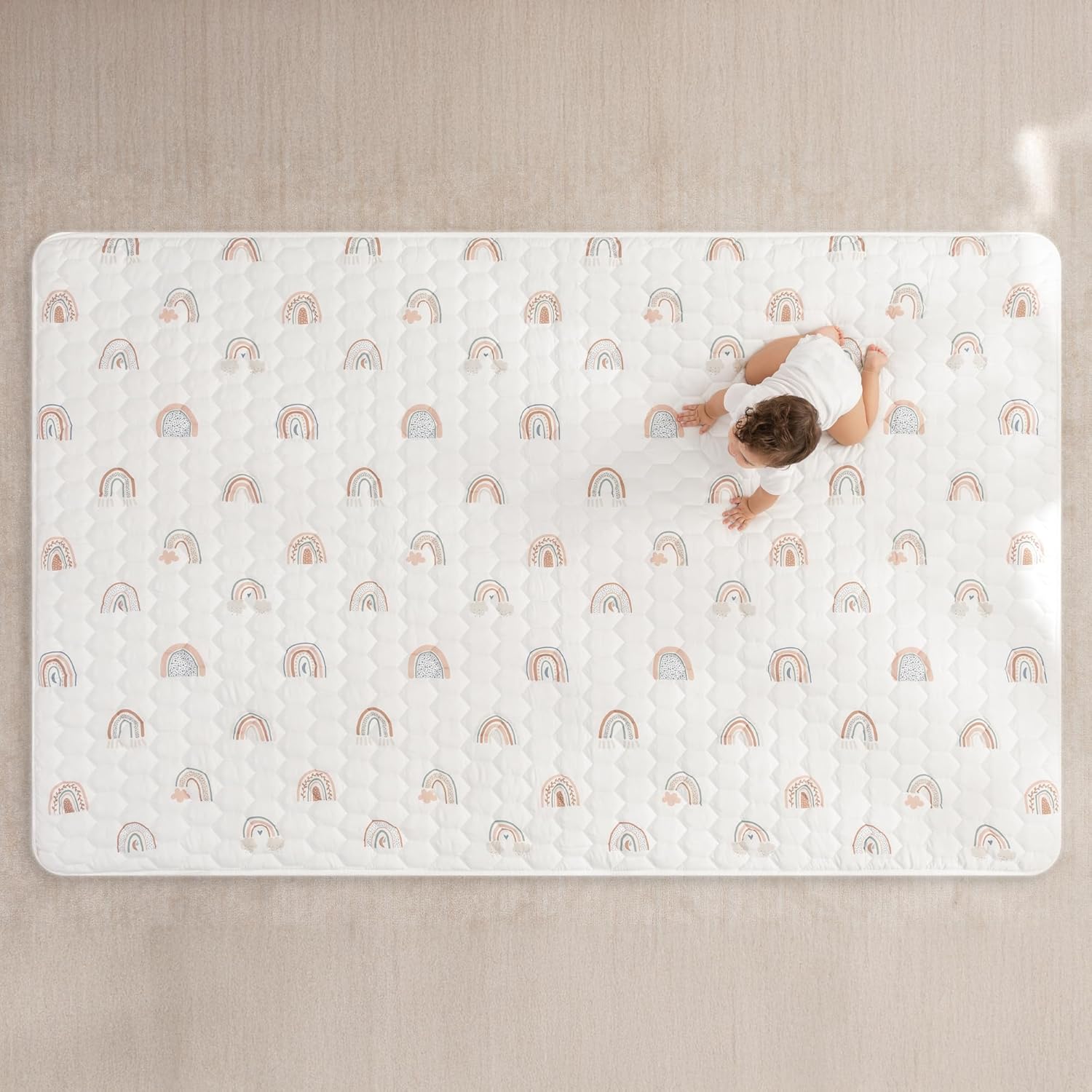 Comfy Cubs Rectangle Kids Play Mat - Large 60 x 96 inches Soft Quilted Baby Floor Mat with Non-Slip