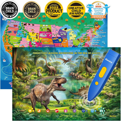 Bilingual Interactive for Kids Talking USA Map Dinosaur Poster for Kids Learning and Educational