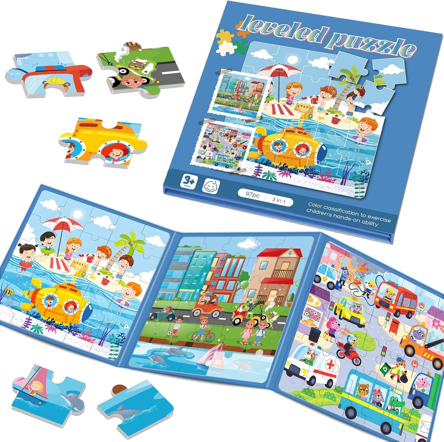 Magnetic Puzzles for Toddlers 3-5, 75-Pieces Travel Toys, Transportation Puzzles Ages 4-6