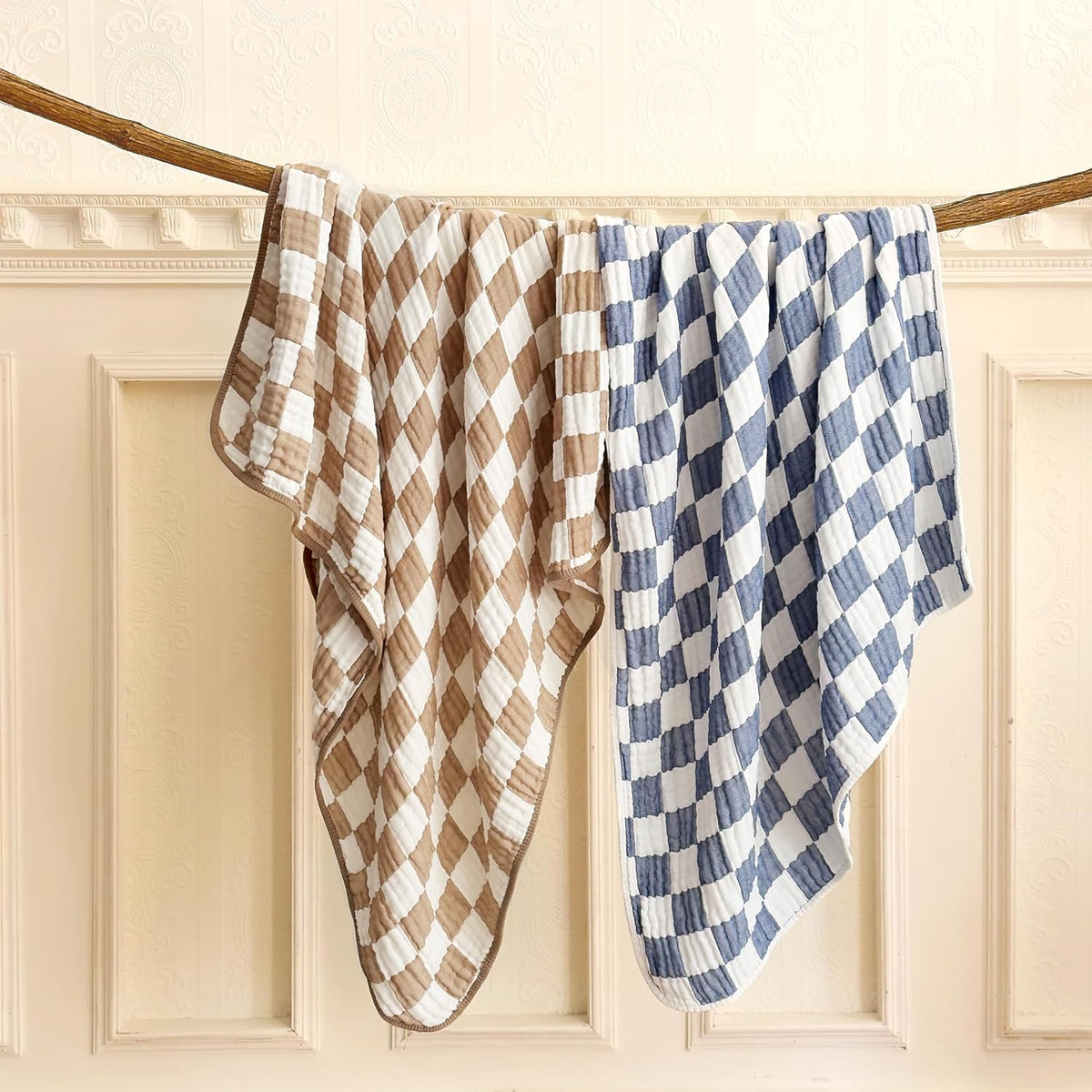 Ultra Soft Checkered Muslin Baby Blanket Pack of 2 Cotton Swaddles Bed Blankets for Babies and