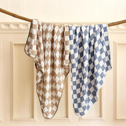 Ultra Soft Checkered Muslin Baby Blanket Pack of 2 Cotton Swaddles Bed Blankets for Babies and