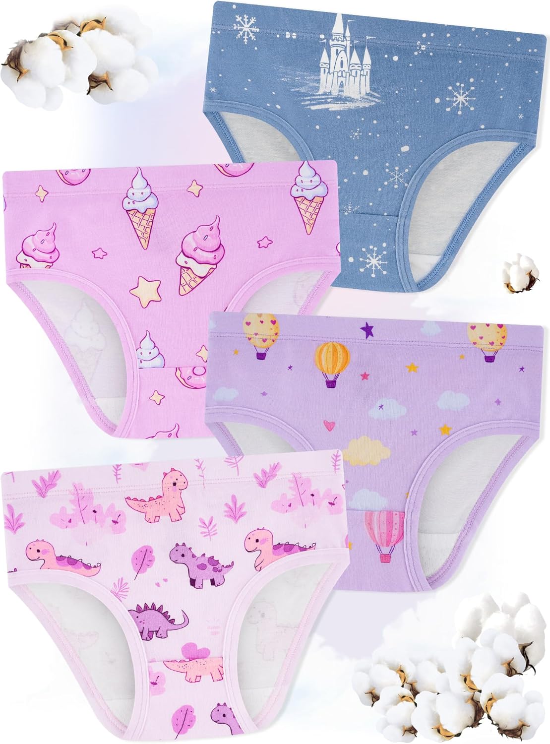 Girls' Underwear,Soft Cotton Tagless Panties for Toddlers' & Little Kids Comfort,Breathable