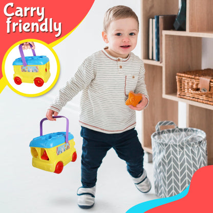 Playkidiz Bus Shape Sorter Toy - Kids Block Sorter with 16 Colorful Shapes - Sorting Toys for