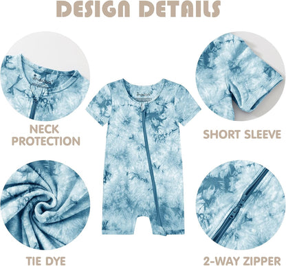 Jimonda Baby Girl Boys Rayon From Bamboo Pajamas 3 Pack Short Sleeve Footless Romper 2 Way Zipper