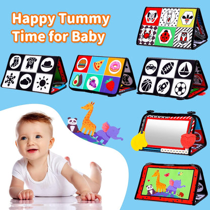Baby Mirror Tummy Time Toys 0-3 3-6 Months Sensory Crinkle Baby Books Black and White High Contrast
