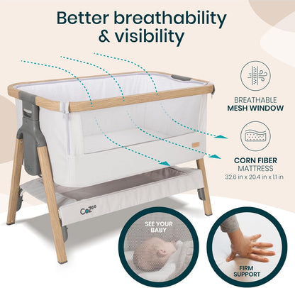 CoZee® 2-in-1 Baby Bassinet & Bedside Sleeper - Fast-Folding Bedside Bassinet, Baby Crib with 6