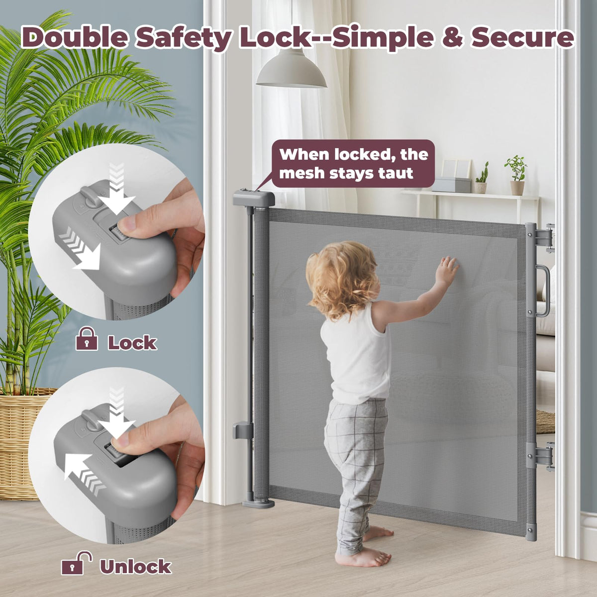 Cideny Retractable Baby Gate for Stairs & Doorways, Dog Gate Indoor Outdoor